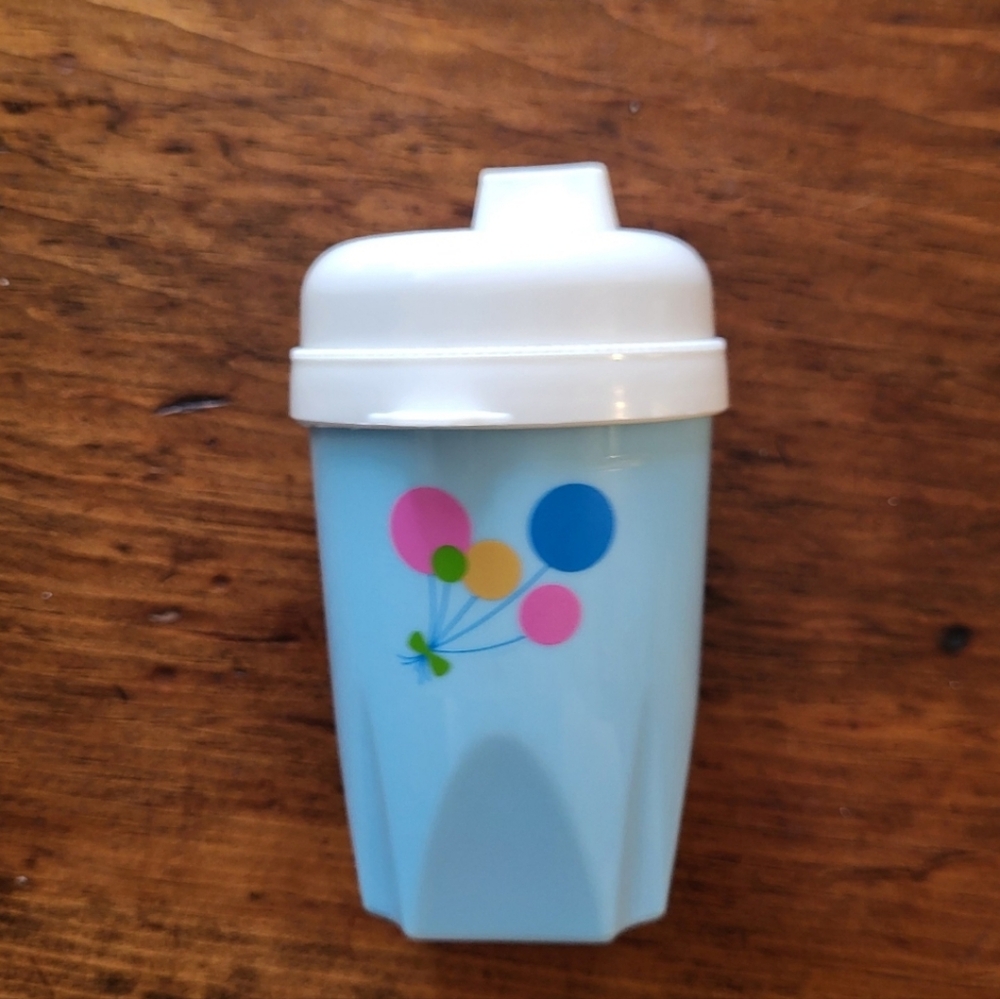 Vintage Baby Blue Sippy Cup Juice Cup with Balloons